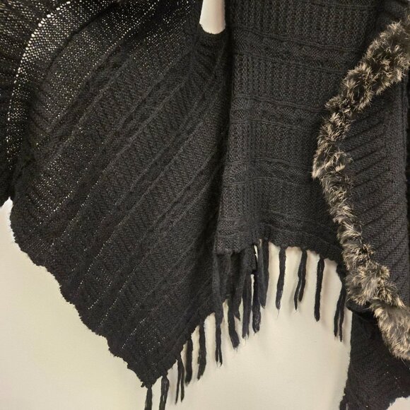 Mohair Wool Blend Y2K  Black Knit Fringe Vest Faux Fur Trim By Yag Couture ML Fo - Picture 7 of 13
